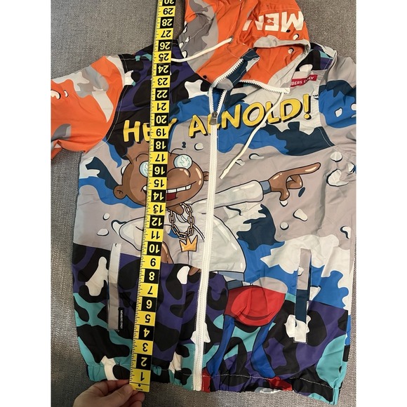 Members Only Nickelodeon Hey Arnold Full Zip Windbreaker Jacket Hooded Size S - Picture 7 of 14